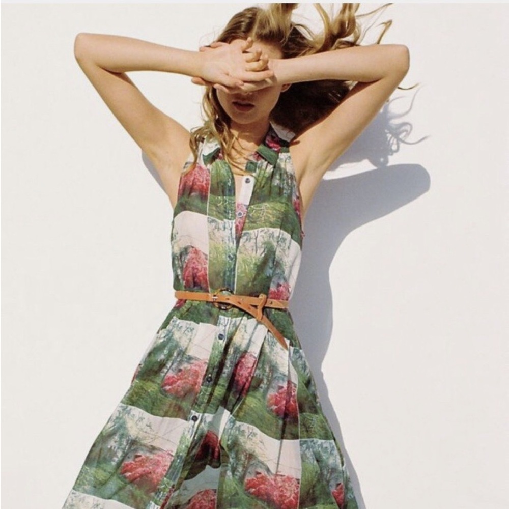 Green and Pink Sleeveless Dress-no belt